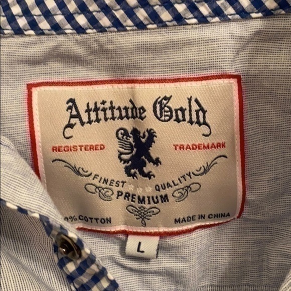 Attitude Gold large blue button down shirt - Picture 2 of 3